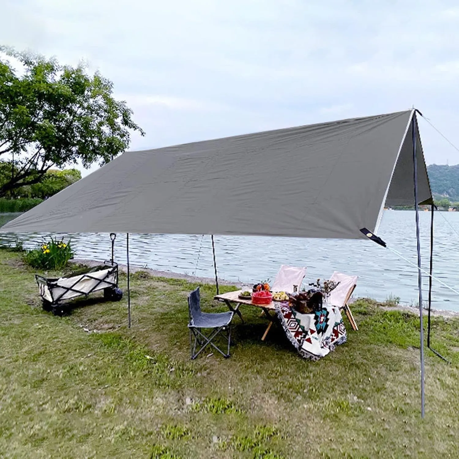 1 Set of Outdoor Camping Tent Canopy Sun and Rainproof Sunshade pergola Ultra-Light Portable Oxford Cloth Camping Supplies Picnic Dew Camping Equipment Black