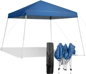 10 * 10 ft Home Foldable Portable Slant Foot Shed Advertising Tent Camping Sunshade Belt Portable Bag Outdoor Instant Sheltering Rainshed (Blue)