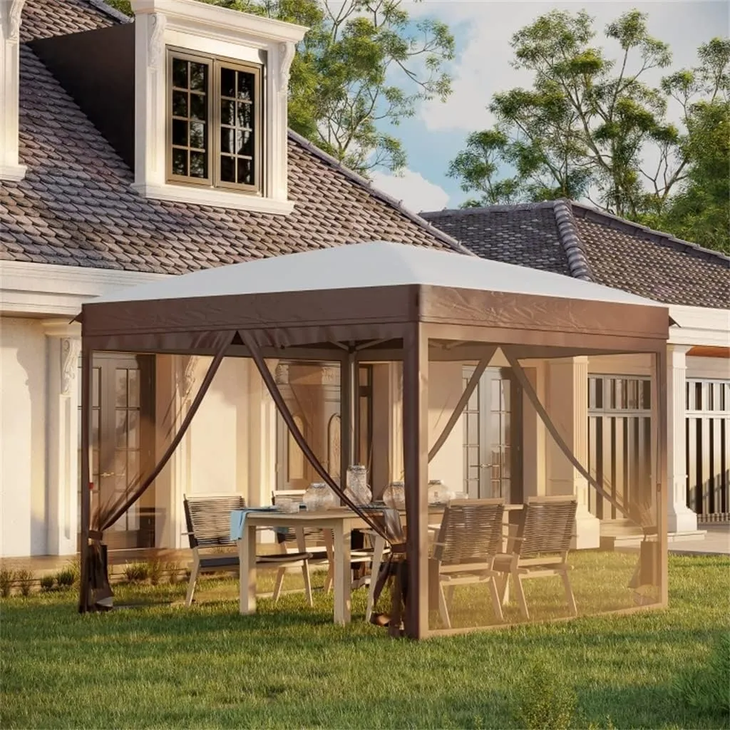10' X 10' Pops Up Canopy Tent with Netting Foldable Gazebo Tents for Parties Height Adjustable for Outdoor Patio Crea