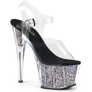 7 Inch Heel ADORE-708CG Clear Silver Glitter