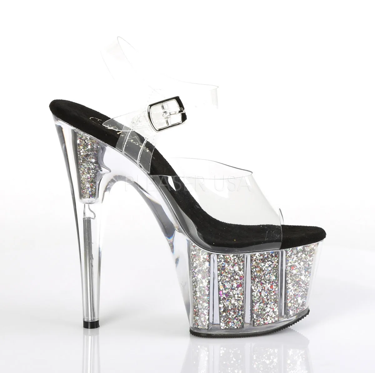 7 Inch Heel ADORE-708CG Clear Silver Glitter