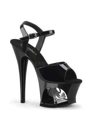 7" Heel, 2 3/4" Cut-Out PF Ankle Strap Sandal w/ Cat