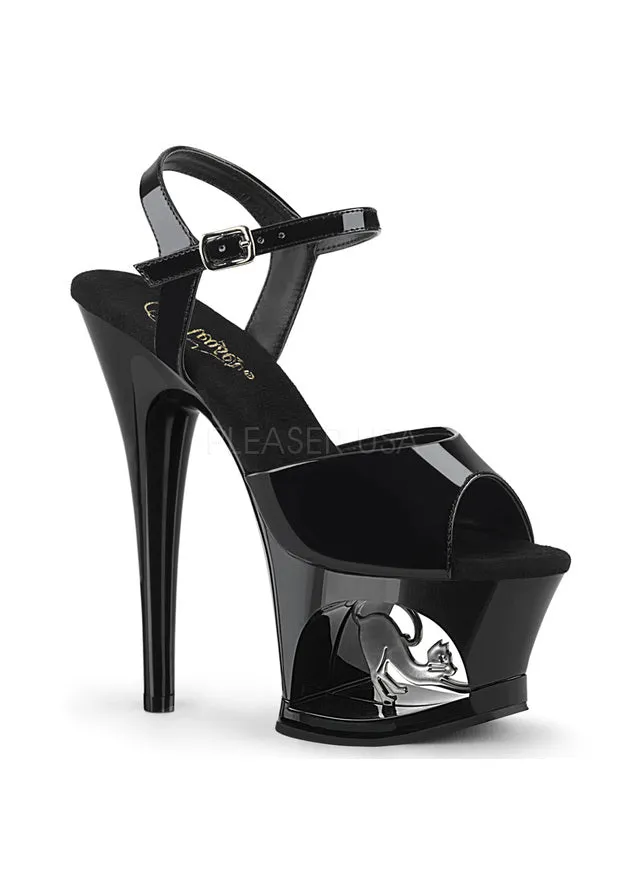 7" Heel, 2 3/4" Cut-Out PF Ankle Strap Sandal w/ Cat
