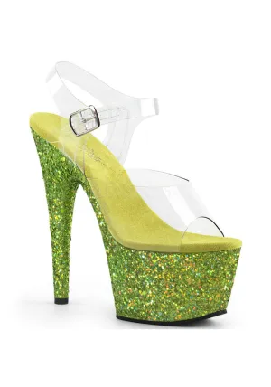 7" Heel, 2 3/4" PF Ankle Strap Sandal W/ Glitter Bottom