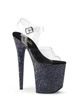8" Heel, 4" PF Ankle Strap Sandal w/ Glitter Bottom
