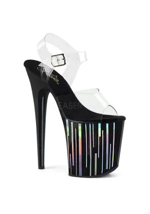 8" Heel, 4" PF Ankle Strap Sandal w/ Holo Lines