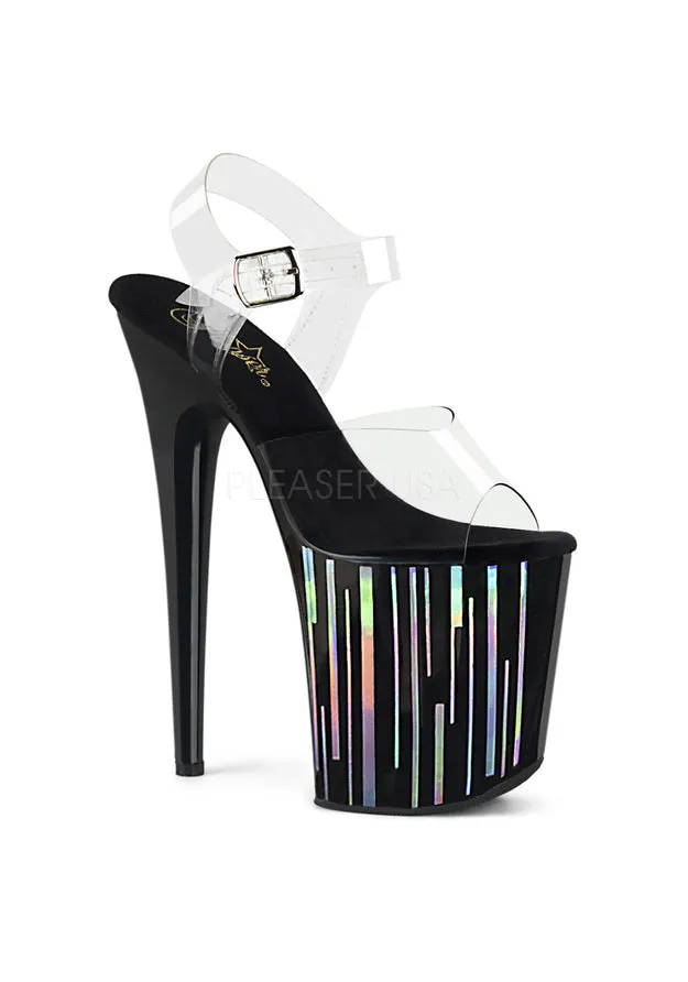 8" Heel, 4" PF Ankle Strap Sandal w/ Holo Lines