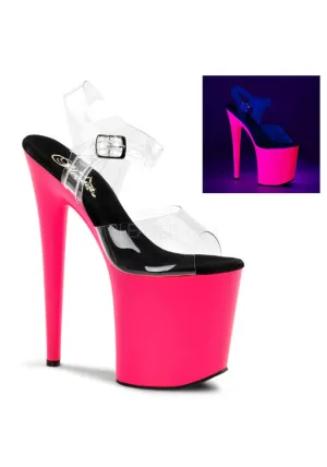8" Heel, 4" PF Ankle Strap Sandal w/Neon UV Reactive BTM