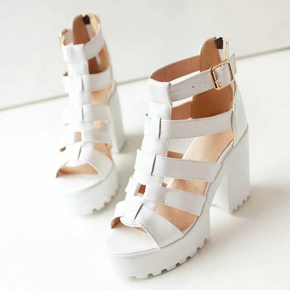 Agodor Women's Strappy Chunky Heeled Roman Gladiator Sandals High Heels Gothic Platform Open Toe Caged Shoes