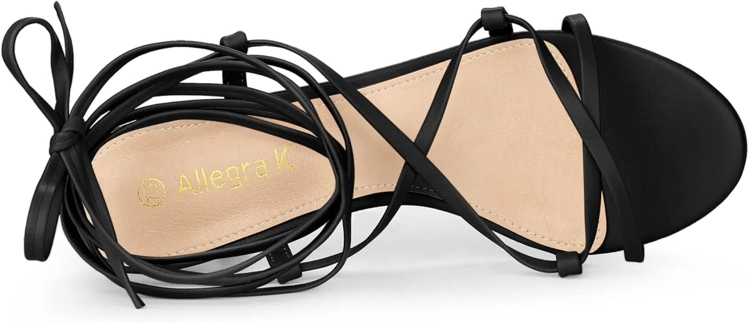 Allegra K Women's Strappy Lace Up Kitten Heels Sandals