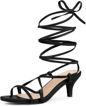 Allegra K Women's Strappy Lace Up Kitten Heels Sandals