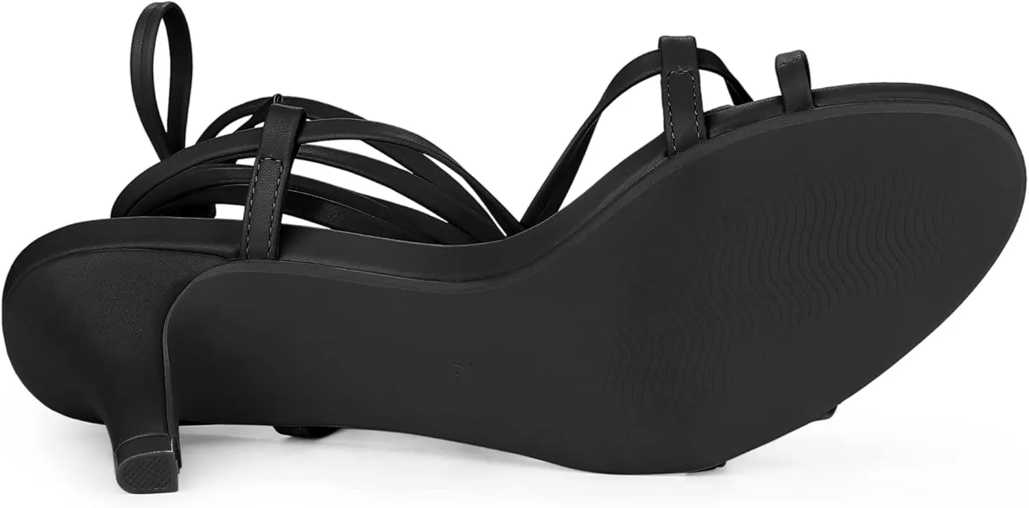 Allegra K Women's Strappy Lace Up Kitten Heels Sandals