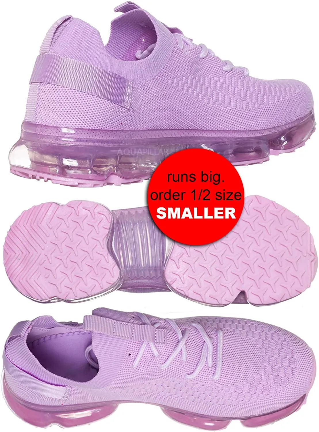 Aquapillar Stretch Elastic Mesh Sneaker - Festival Lace Up Rubber Air Bubble Cushion Lavender