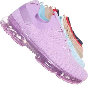 Aquapillar Stretch Elastic Mesh Sneaker - Festival Lace Up Rubber Air Bubble Cushion Lavender