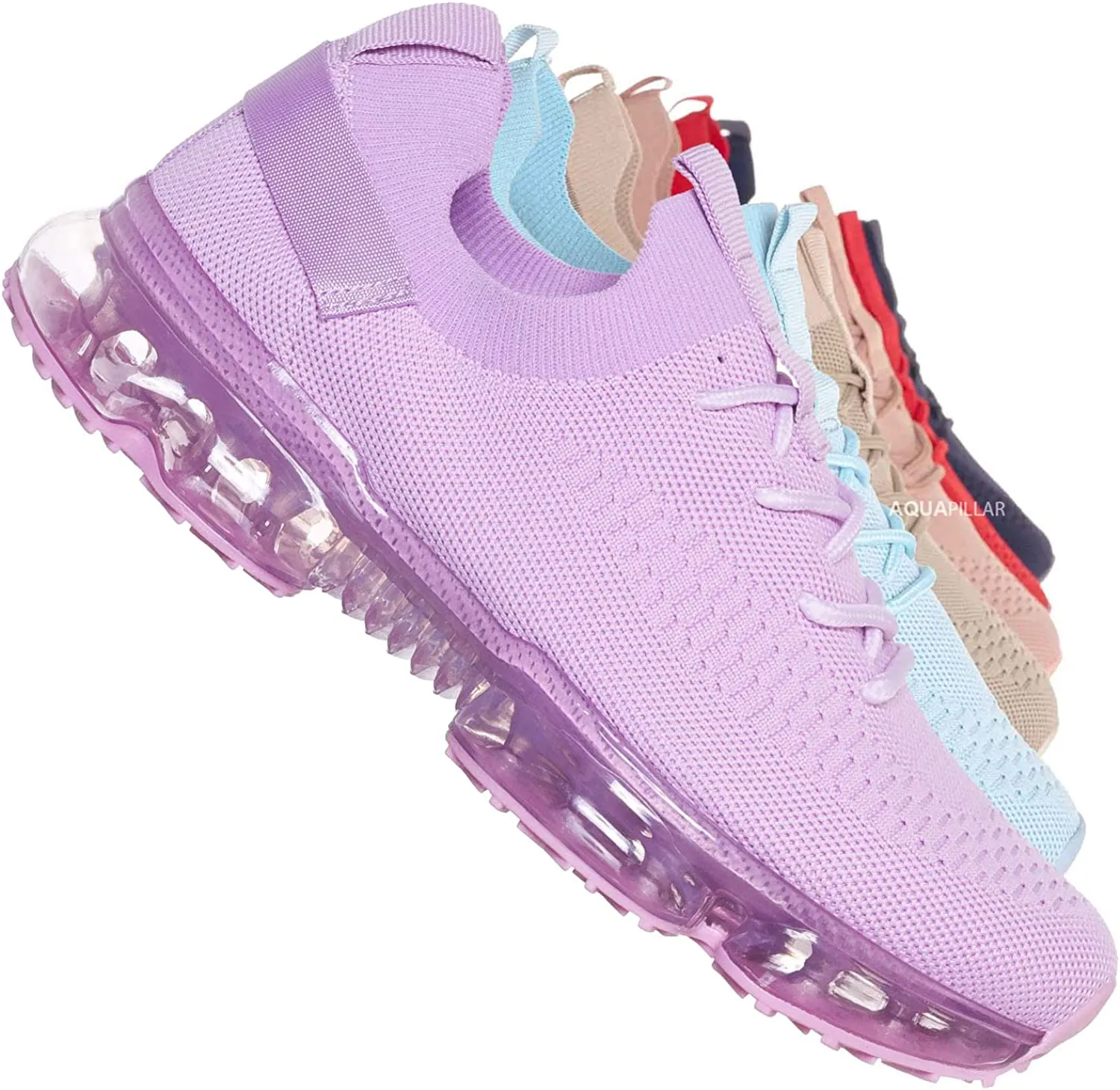 Aquapillar Stretch Elastic Mesh Sneaker - Festival Lace Up Rubber Air Bubble Cushion Lavender