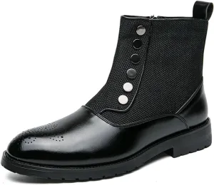 AUNTHUI Men'S Brogue Oxford Boots,Slip-On Handmade Wingtip Fashion Round-Toe High-Top Chelsea Boots,Comfortable Stretch Casual Office Business Dress Ankle Boots