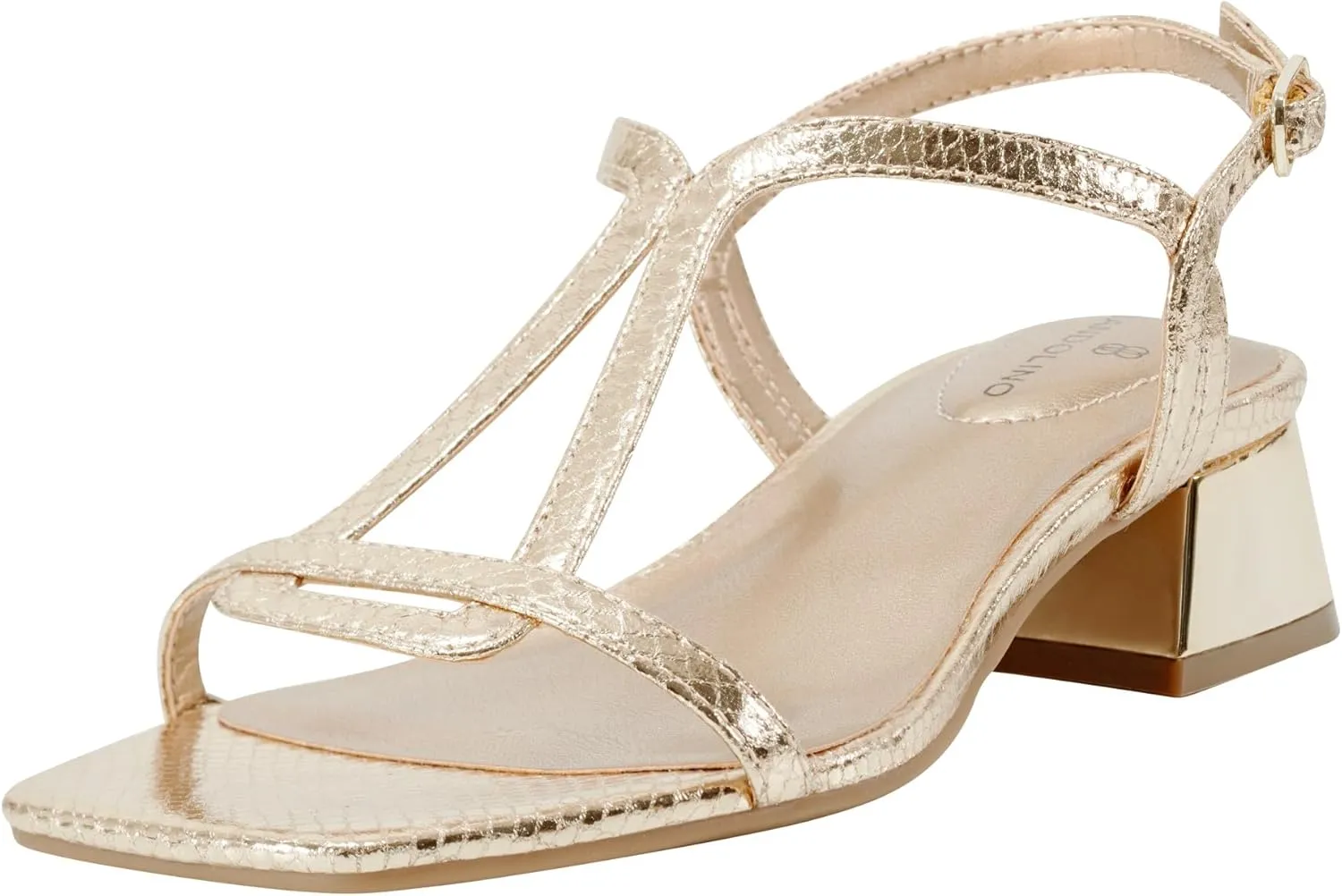Bandolino Women's PRIMADON Heeled Sandal, Gold Snake 710, 8.5