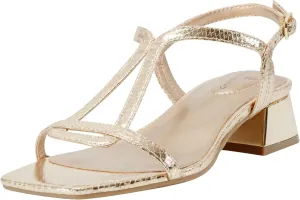 Bandolino Women's PRIMADON Heeled Sandal, Gold Snake 710, 8.5