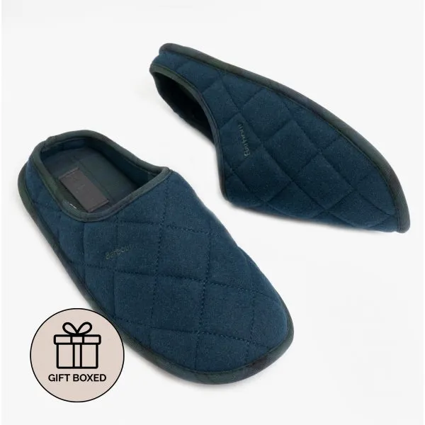 Barbour SWINBURNE Mens Wool Mule Slippers Navy