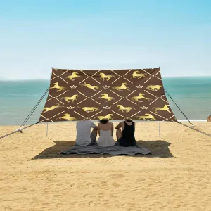 Beach Shade Tent with UPF50  UV Protection,Golden Racing Horses Lightweight Camping Sun Shelter for Outdoor,Camping Trips, Fishing, Backyard,Picnics,Easy Set Up and Carry 9x10.5 FT