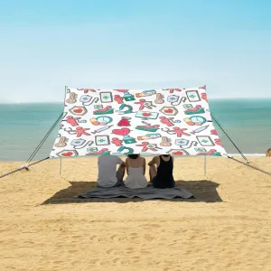 Beach Shade Tent with UPF50  UV Protection,Health Checkup Doodle Elements Lightweight Camping Sun Shelter for Outdoor,Camping Trips, Fishing, Backyard,Picnics,Easy Set Up and Carry 9x10.5 FT