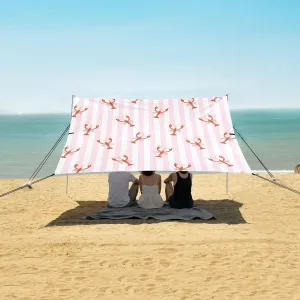 Beach Shade Tent with UPF50  UV Protection,Lobster on Pink Stripes Lightweight Camping Sun Shelter for Outdoor,Camping Trips, Fishing, Backyard,Picnics,Easy Set Up and Carry 9x10.5 FT