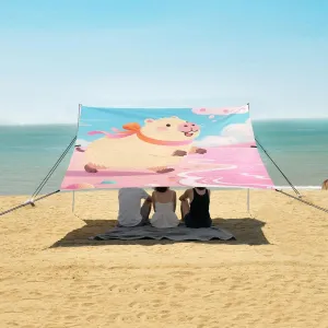 Beach Shade Tent with UPF50  UV Protection,Pink Beach and Capybara Lightweight Camping Sun Shelter for Outdoor,Camping Trips, Fishing, Backyard,Picnics,Easy Set Up and Carry 9x10.5 FT