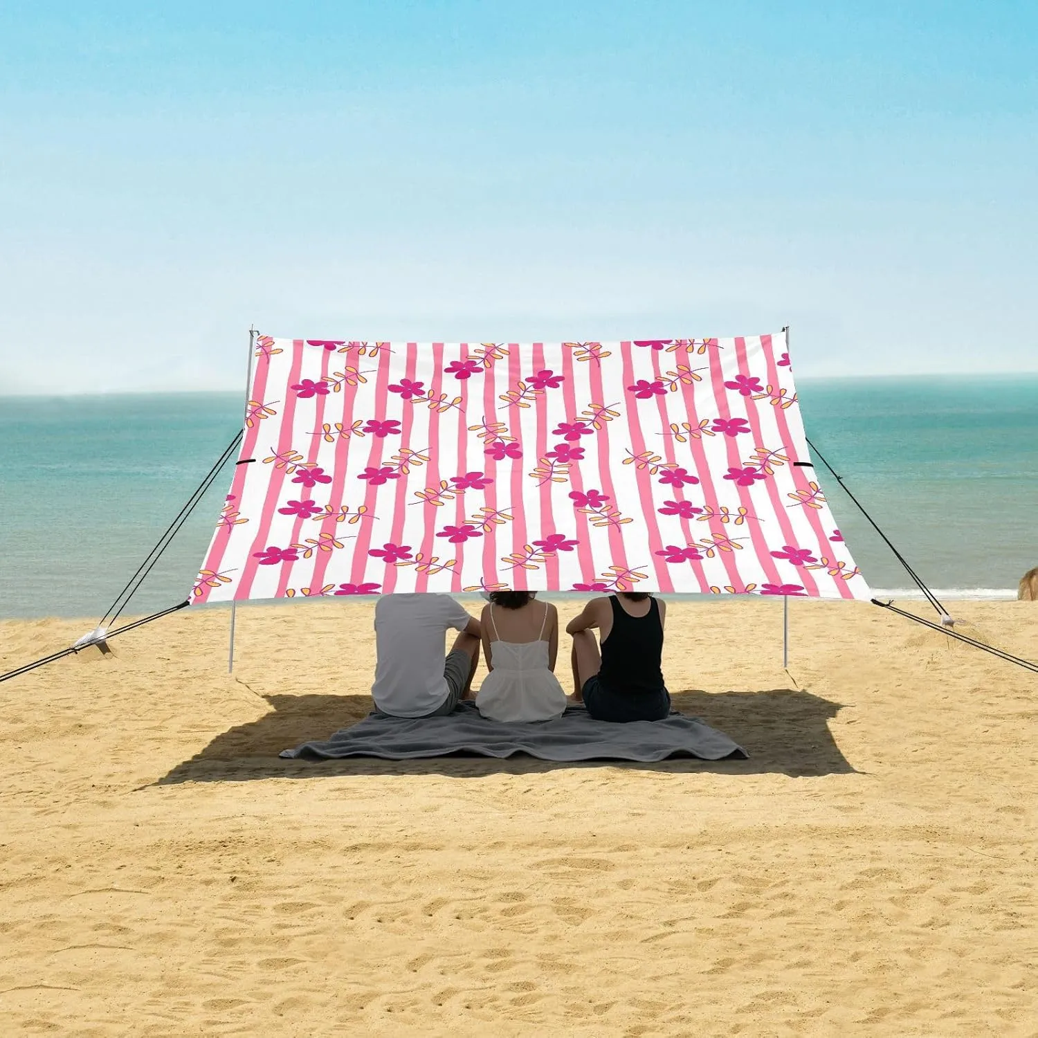 Beach Shade Tent with UPF50  UV Protection,Simple Outline Flower Pattern Lightweight Camping Sun Shelter for Outdoor,Camping Trips, Fishing, Backyard,Picnics,Easy Set Up and Carry 9x10.5 FT