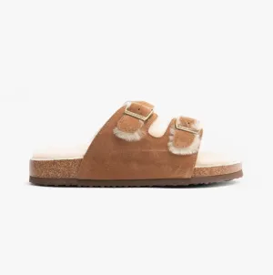Bedroom Athletics MABEL Womens Suede Two Strap Slippers Chestnut