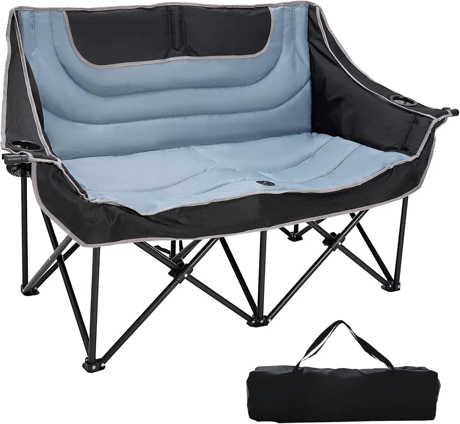 Begonia.K Double Camping Chair for 2 Person - Oversized Padded Folding Loveseat - Portable Camping Couch Heavy Duty Lawn Chairs for Outdoor Beach - Support 500/650LBS