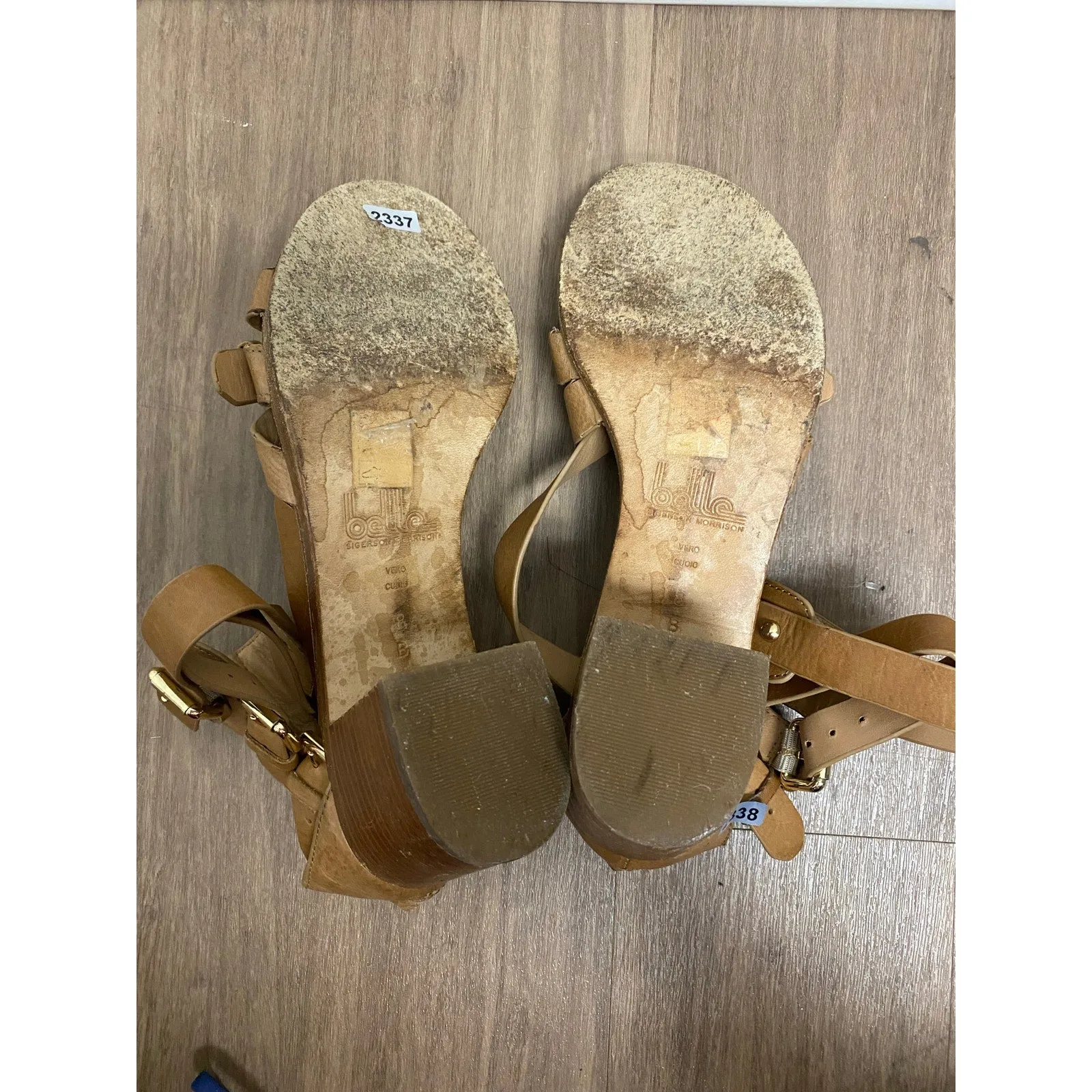 Belle Brown Leather Block Heeled Strappy Sandal Sz 8