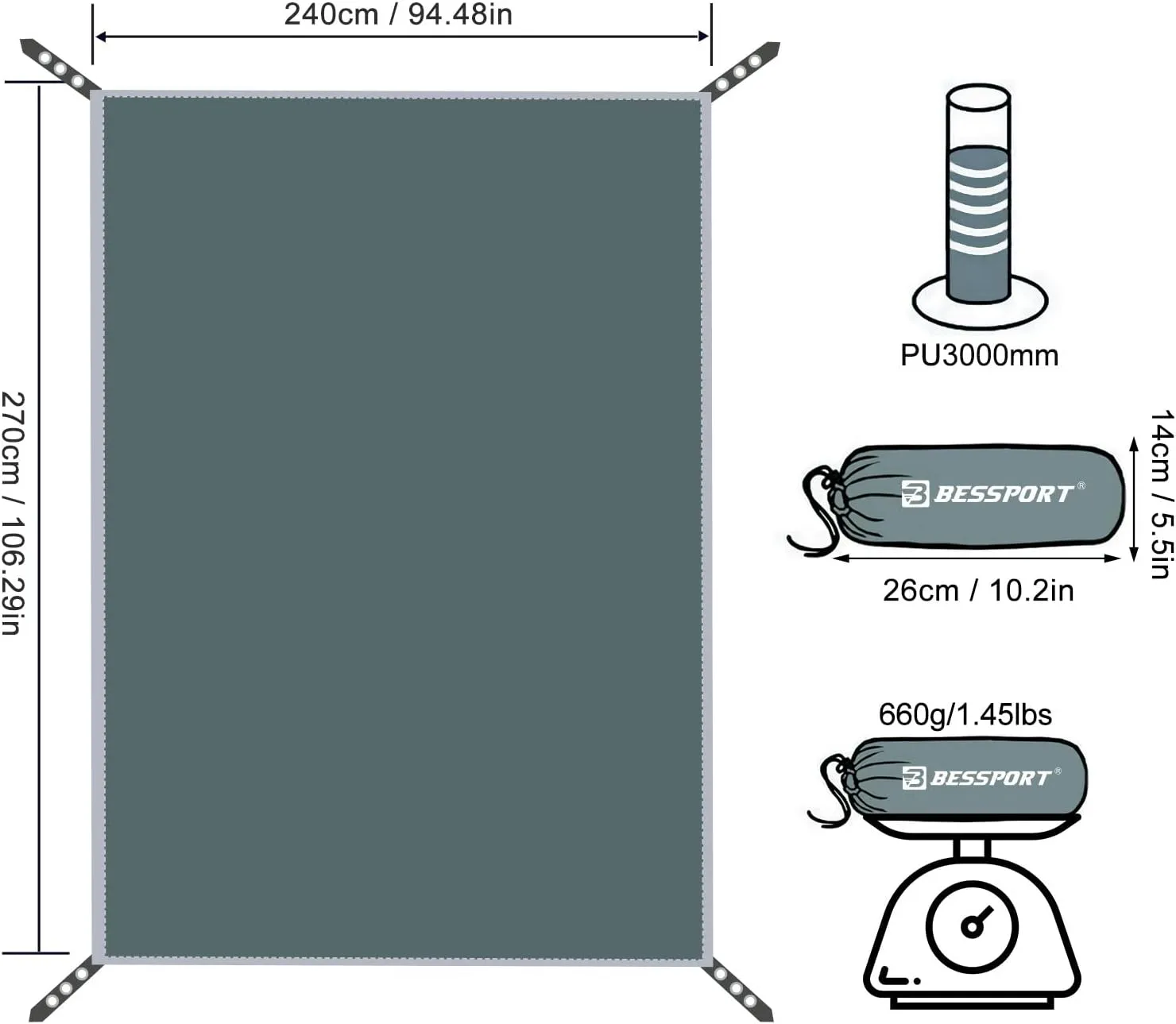 Bessport Tent Footprint for 1-2-3-4 Person Tent Waterproof Camping Tarp with Drawstring Carrying Bag for Picnic, Hiking and Other Outdoor Activities