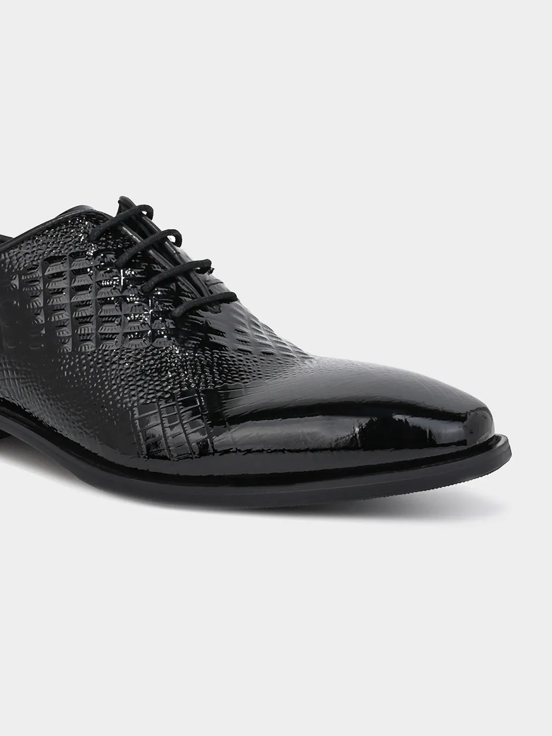 Black Crocodile-Embossed Leather Oxford Dress Shoes