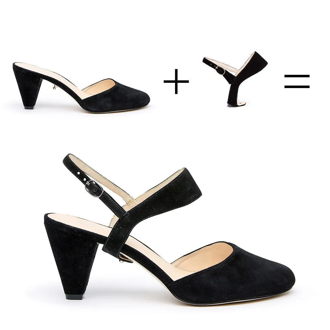 Black Suede Mule   Elsie Strap