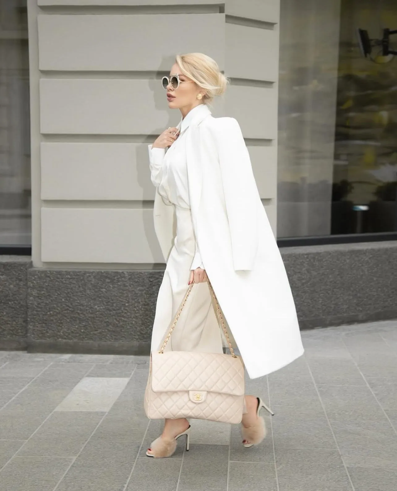 Blair Faux Fur Mule Heels in Cream