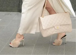 Blair Faux Fur Mule Heels in Cream