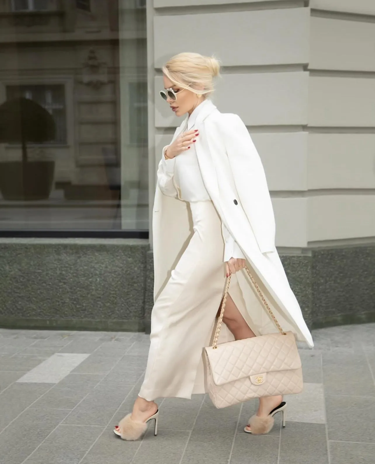 Blair Faux Fur Mule Heels in Cream