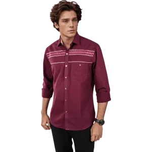 Botticelli Men Maroon Partywear Shirt - Chest Embroidery Formal Shirts (5271)