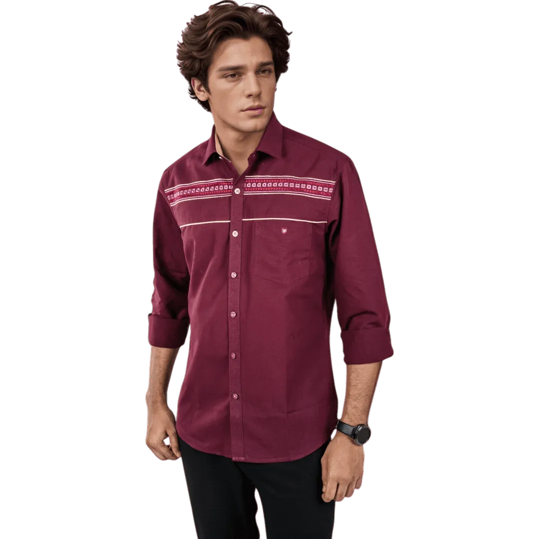 Botticelli Men Maroon Partywear Shirt - Chest Embroidery Formal Shirts (5271)