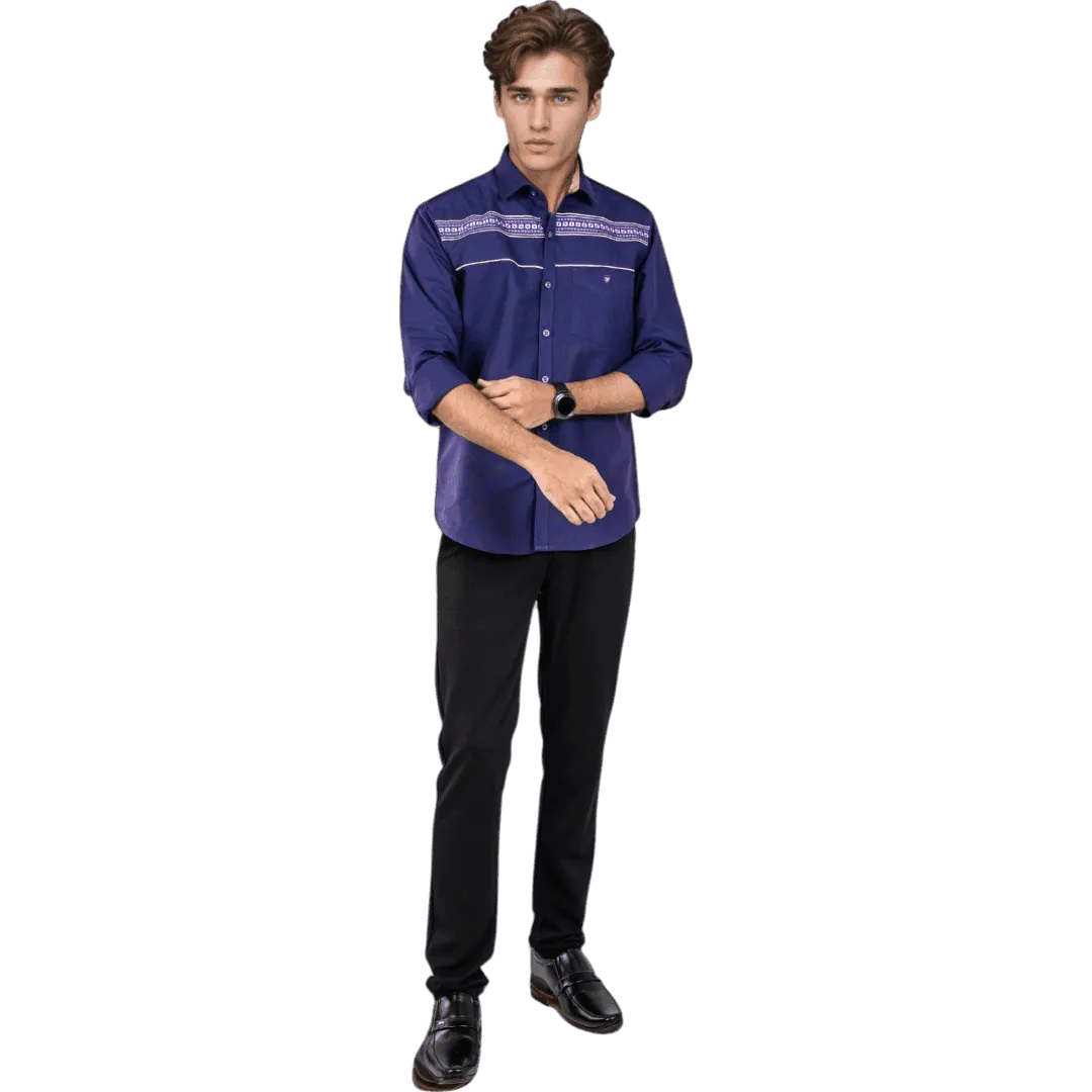 Botticelli Men Maroon Partywear Shirt - Chest Embroidery Formal Shirts (5271)