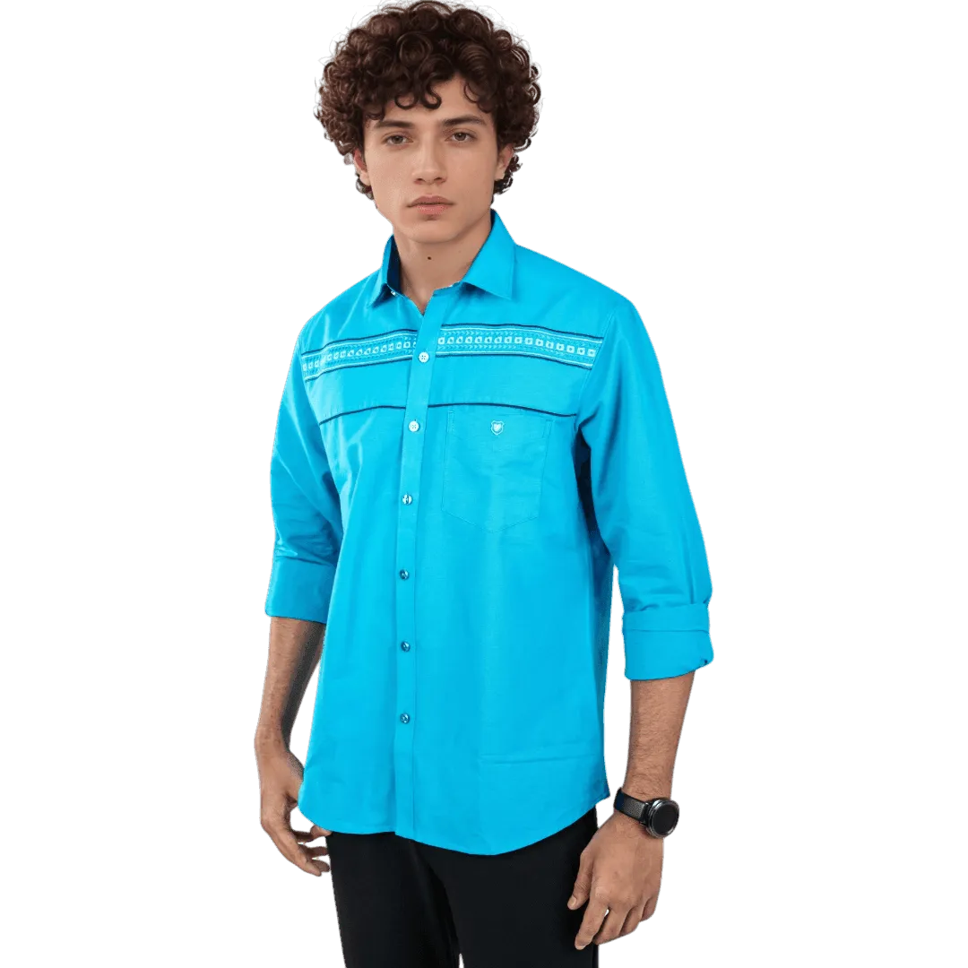 Botticelli Men Maroon Partywear Shirt - Chest Embroidery Formal Shirts (5271)