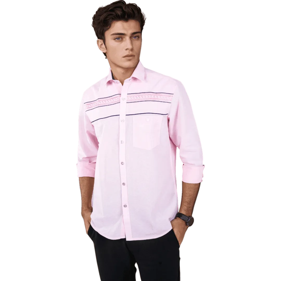 Botticelli Men Maroon Partywear Shirt - Chest Embroidery Formal Shirts (5271)