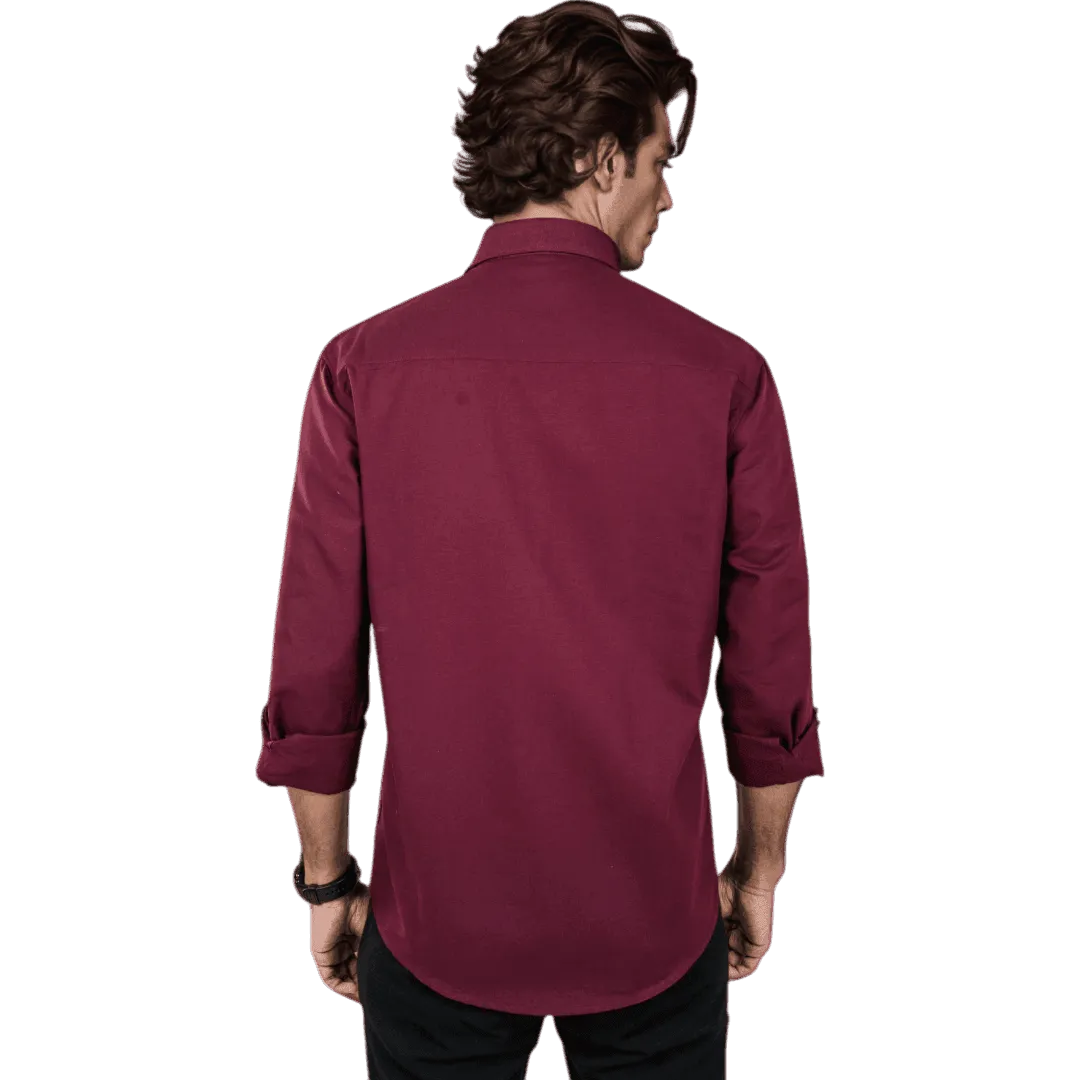 Botticelli Men Maroon Partywear Shirt - Chest Embroidery Formal Shirts (5271)