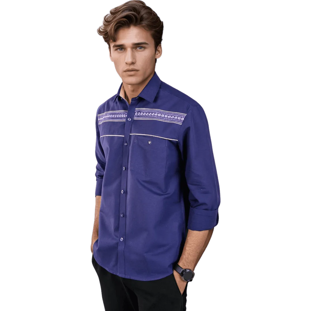Botticelli Men Maroon Partywear Shirt - Chest Embroidery Formal Shirts (5271)