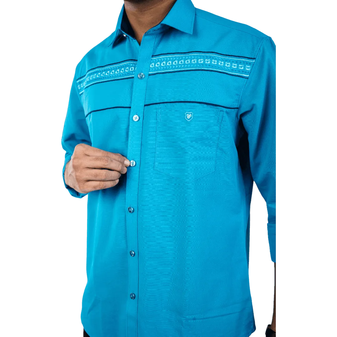 Botticelli Men Maroon Partywear Shirt - Chest Embroidery Formal Shirts (5271)