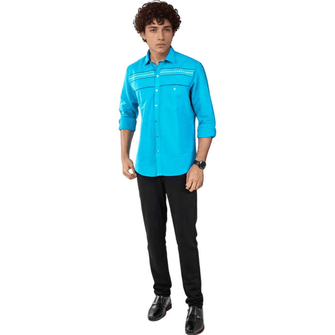 Botticelli Men Maroon Partywear Shirt - Chest Embroidery Formal Shirts (5271)