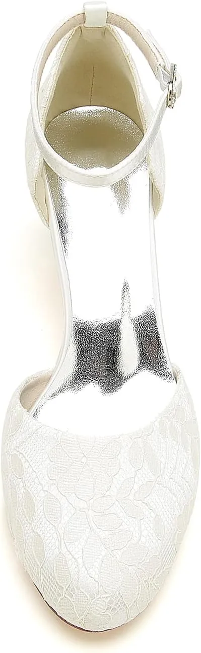 Bridal Shoes for the Bride Wedding Shoes D'Orsay Heels for Women Dress Shoes Satin Lace Round Toe Closed Toe Heeled Sandals High Heels Pumps Sandal