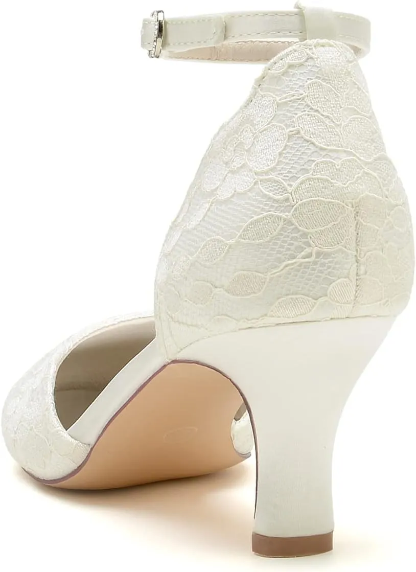Bridal Shoes for the Bride Wedding Shoes D'Orsay Heels for Women Dress Shoes Satin Lace Round Toe Closed Toe Heeled Sandals High Heels Pumps Sandal