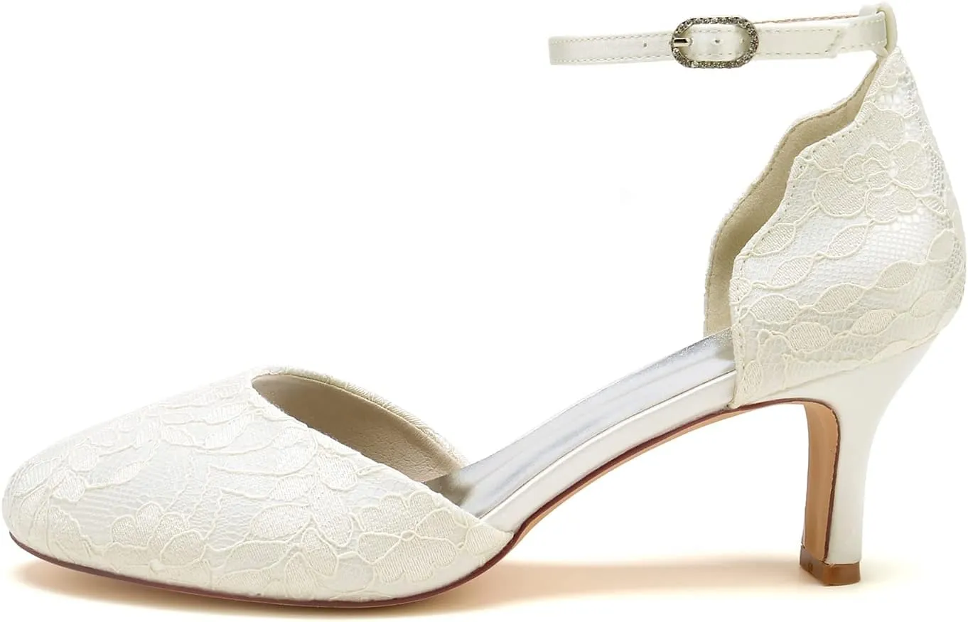 Bridal Shoes for the Bride Wedding Shoes D'Orsay Heels for Women Dress Shoes Satin Lace Round Toe Closed Toe Heeled Sandals High Heels Pumps Sandal