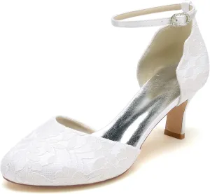 Bridal Shoes for the Bride Wedding Shoes D'Orsay Heels for Women Dress Shoes Satin Lace Round Toe Closed Toe Heeled Sandals High Heels Pumps Sandal